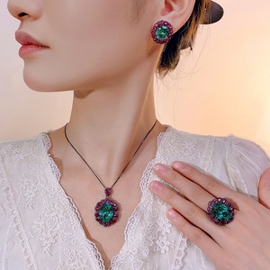 Wholesale Eco-friendly Copper Ladies <b>Earrings</b> Jewelry <b>Set</b> 13*18-10-12mm Green Zirconia Black Gold Plated Vintage Matching <b>Set</b> - Product Image 6