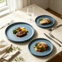 Assiettes à steak en céramique EKA Luxury, finition mate, bleu Morandi, rondes, élégantes, pour la restauration.