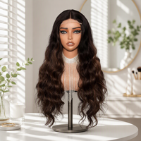 Perruque sans colle avec fermeture en dentelle 4x4, cheveux mélangés, taille moyenne, ondulation naturelle, vente en gros # Perruque en cheveux humains de couleur OTL1B-386 pour femmes noires