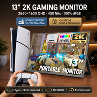 Moniteur portable ultra-fin 13 pouces 2K QHD IPS 60Hz USB-C avec double haut-parleur intégré et support pour ordinateur portable, téléphone, PC