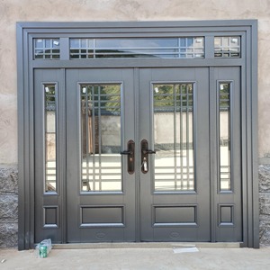 Porte d'entrée moderne à <span class=keywords><strong>double</strong></span> battant en alliage de zinc et verre pour maison individuelle - Product Image 1