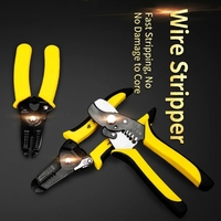 Pince à dénuder multifonction en acier inoxydable avec poignée noire et jaune pour installations électriques