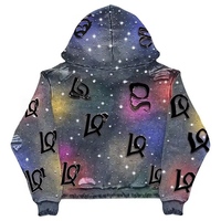 Sweat à capuche zippé pour homme personnalisé, orné de strass appliqués à la main, tendance, délavé dégradé, effet usé, en jean
