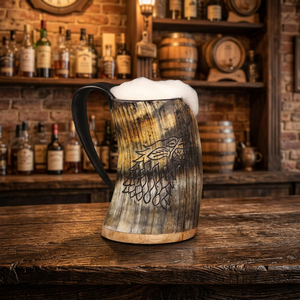 Jarra de Cuerno con Asa, Diseño Vintage Grabado de Lobo, Ecológica, 600ml, Gran Capacidad - Product Image 3