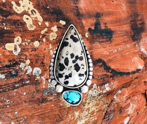 Bague en jaspe dalmatien argent massif 925, pierre précieuse naturelle, bijoux à la mode - Product Image 1