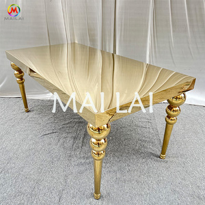 Tavolo da Pranzo di Lusso in Acciaio Inossidabile Dorato, Tavolo a Specchio Lucido per Matrimoni, Arredamento Nuziale - Product Image 2
