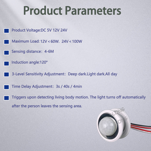 Interruptor con Sensor PIR de 100W, DC 5V 12V 24V, Modo de Tiempo Ajustable y Fotocélula, Detector de Movimiento Infrarrojo de Alta Potencia para Iluminación LED - Product Image 6