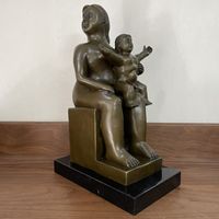 Sculpture de femme assise avec enfant en bronze de style Botero pour la décoration de la maison et du bureau