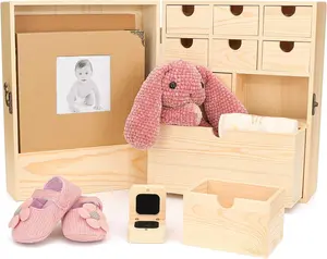 Ahşap bebek hatıra kutusu yenidoğan kişiselleştirilmiş bebek kitabı ilk diş ve kıvırmak kutusu DIY büyük ahşap bellek organizatör kutusu
