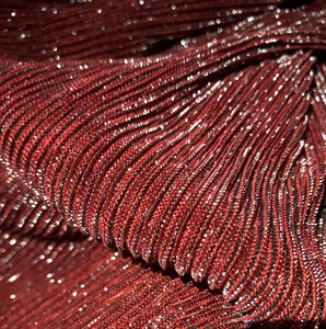 Tela de Malla Elástica Brillante con Purpurina Metálica Dorada Ecológica, Tejido Elástico Brillante con Efecto Arrugado y Plisado con Lurex - Product Image 4