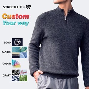 Pull-over à col en V de haute qualité pour hommes, 100% personnalisé, cardigan à fermeture éclair, haut en cachemire - Product Image 1