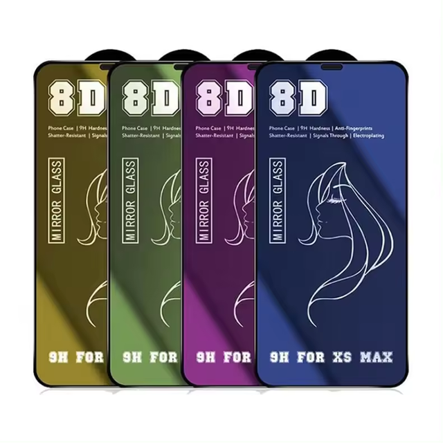 8D Colorful Mirror Glass 9H Mobile Phone Tempered Glass Film for iPhone 11 12 Pro 13 14 Plus 15 Pro Max Screen Protector