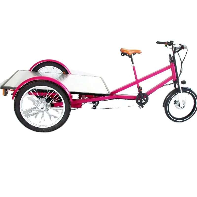 Triciclo eléctrico de carga de remolque de cama plana, triciclo plano con freno de disco hidráulico de 500W, triciclo eléctrico de tres ruedas