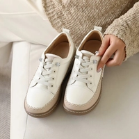 [JSHOE] Baskets compensées en cuir de vachette pour femme, légères, avec détails de couture, confortables pour la marche, design décontracté à lacets