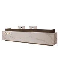 Bureau de réception de haute qualité, grand, doré, pour 2 personnes, en forme de U, en marbre et en bois