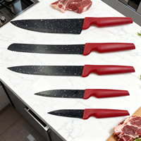 Ensemble de couteaux de cuisine professionnels 6 pièces en acier inoxydable, couteaux de chef, éplucheur, lames revêtues, manches en plastique, emballage en boîte cadeau