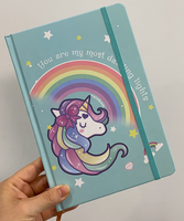 Nuevo diseño personalizado de dibujos animados de tapa dura banda elástica cuaderno A5 cubierta personalizada diseño portátil para niños
