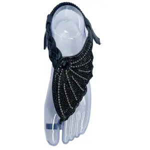 Mewah semi-selesai buatan tangan berlian desain sepatu atas bersinar berlian imitasi PU bahan bunga seperti sandal wanita atas