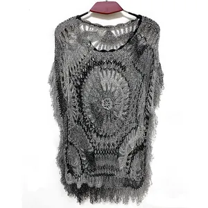 2023 new hollowed-out pullover for women Summer hollowed-out knitwear women's cardigans hand-knit pullover women