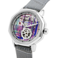 Montre de luxe pour femme avec logo personnalisé, design diamant, mouvement automatique mécanique, bracelet en cuir, aiguilles, boîtier en acier inoxydable, mode de luxe