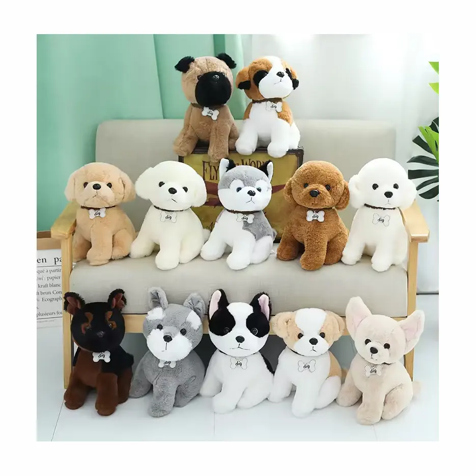 Venta directa de fábrica logotipo medio personalizado relleno Pp algodón lindo perro diferente peluche juguete Kawaii