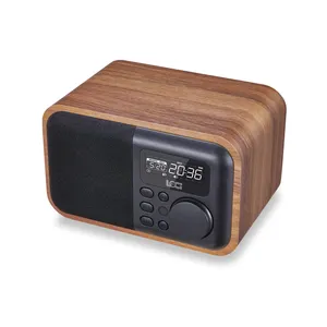 Беспроводная деревянная BT-колонка с будильником, USB и TF-картой, воспроизведение музыки, FM-радио