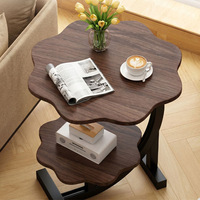 Petite table à thé en bois à double niveau avec structure en métal - Table d'appoint sur pied pour salon et chambre à coucher, usage domestique