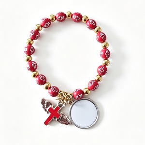 <span class=keywords><strong>Bracelet</strong></span> en métal <span class=keywords><strong>avec</strong></span> charme religieux en forme de croix d'ange pour hommes et femmes - Cadeau promotionnel respectueux de l'environnement - Product Image 1