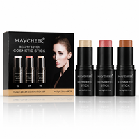 En stock – Kit de maquillage visage 3-en-1 multi-usages : blush, contour et highlighter – Prix de gros, approvisionnement en vrac, logo personnalisé