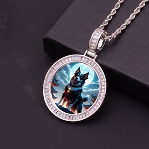 38mm foto di moda memoria ghiacciata CZ Charm collana Baguette zircone <span class=keywords><strong>gatto</strong></span> per animali domestici sublimazione cornice ciondolo oro placcato ottone - Product Image 4