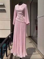 Nouvelle robe longue élégante à manches longues et volants roses, qui flattere la silhouette, pour femmes, commerce transfrontalier européen et américain