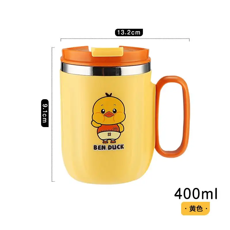 Tazza da caffè thermos in acciaio inossidabile con stampa anatra da viaggio di forma rotonda da 400 ML con manico