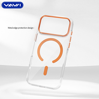 Étui de téléphone magnétique transparent VAWI B086 Silver Shield Series avec cadre d'objectif en métal pour iPhone 14 15 16 17 Pro Max Funda De Celular