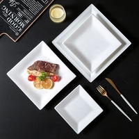 Assiette en céramique blanche carrée moderne, minimaliste, pour steak, riz, apéritif, dessert, passe au micro-ondes, hôtel, restaurant, maison, banquet