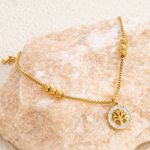 Stainless Steel <b>Anklet</b> 18K <b>Gold</b> Plated Heart Tree Turquoise Charm Vintage Women's Foot Ornament - Product Image 2