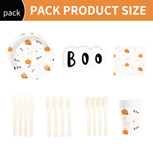 Ensemble de vaisselle jetable pour fête d'Halloween DAMAI, assiettes en papier Boo et design citrouille pour les fournitures d'Halloween, pour 8 invités - Product Image 3
