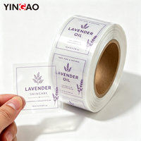 Rouleaux d'étiquettes autocollantes en vinyle transparent imperméable personnalisés pour flacons d'huiles essentielles cosmétiques, durables, avec logo transparent adhésif