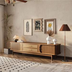 Mobile <span class=keywords><strong>TV</strong></span> AJUNION Moderno per Soggiorno <span class=keywords><strong>in</strong></span> Legno di Noce con Cassetti <span class=keywords><strong>in</strong></span> Rattan Intrecciato e Ante Scorrevoli, Mobile Porta <span class=keywords><strong>TV</strong></span> - Product Image 1