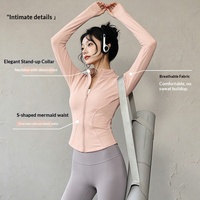 Veste de course et de randonnée pour femme, col montant, fermeture éclair, séchage rapide, respirante, pour le fitness, le yoga, le Pilates, l'entraînement en extérieur, couleur unie