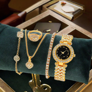 Fashion Gold Women <strong>Watch</strong> Diamond Bracelet+<strong>ring</strong>+necklace+earrings Full Crystal <strong>Watches</strong> Bracelet Gold Chain Clock for Female - Product Image 5