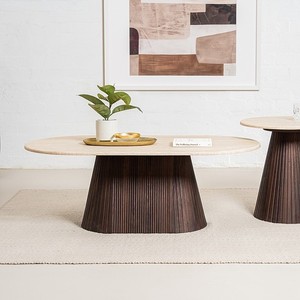 Offre Spéciale Usine : <span class=keywords><strong>Table</strong></span> <span class=keywords><strong>Basse</strong></span> Salon Style Américain en Bois MDF et Pierre Travertin, Meuble de Luxe pour la Maison - Product Image 4