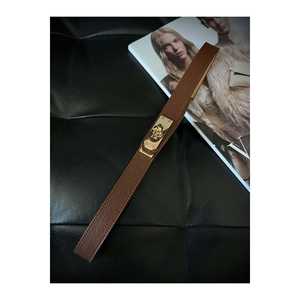 Ceinture pour femme en cuir véritable, cuir de vache, couleur unie, boucle à verrouillage automatique, design de boucle rectangulaire durable - Product Image 3