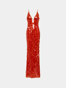 A11577 <strong>Red</strong> Women's Dress V-Neck Spaghetti Strap Modern Straight Elegant Summer Floor-Length Sheath <strong>Sequins</strong> for Daily Wear - Product Image 5