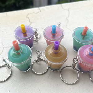 Bsbh trong suốt dễ thương phim hoạt hình Keychain Kit Mini uống nổi Acrylic lỏng keychain sáng tạo cốc trà sữa BOBA Keychain - Product Image 4