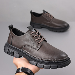 Men's <b>Leather</b> Casual Shoes Brown Lace-Up Low-Top <b>Work</b> <b>Boots</b> For Leisure Wear - Product Image 3
