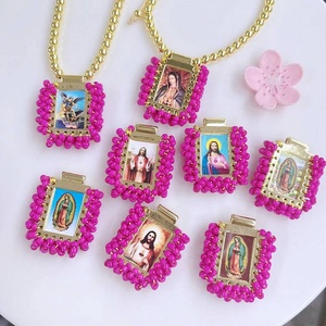 Colgante de cuentas Miyuki de esmalte colorido para mujer, accesorio de joyería con abalorio de Jesús Virgen María/San cristiano, venta al por mayor - Product Image 6