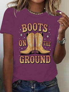 T-shirts décontractés à manches courtes pour femmes avec des imprimés de <span class=keywords><strong>bottes</strong></span> rétro de style occidental en gros pour l'été - Product Image 6