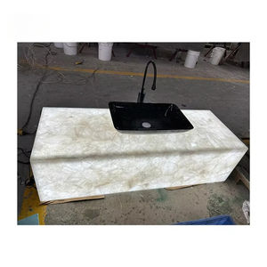 Custom Simple Translucent Luxury Stone Onyx Marble White Crystal Quartz Stone Bathroom Vanity <b>Top</b> Kitchen Countertop - Product Image 1