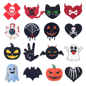 Vente en gros <span class=keywords><strong>de</strong></span> pasties pour mamelons jetables à paillettes, fantômes <span class=keywords><strong>de</strong></span> citrouille, femmes, crâne noir, Halloween, sexy, autocollants pour couvrir les mamelons - Product Image 1