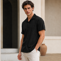 Nouvelle Chemise Homme 2026 à Col Cubain Texturé et Manches Courtes, Style Rétro Décontracté, Coupe Ample et Légère, Simple, Polyvalente, Haut de Gamme